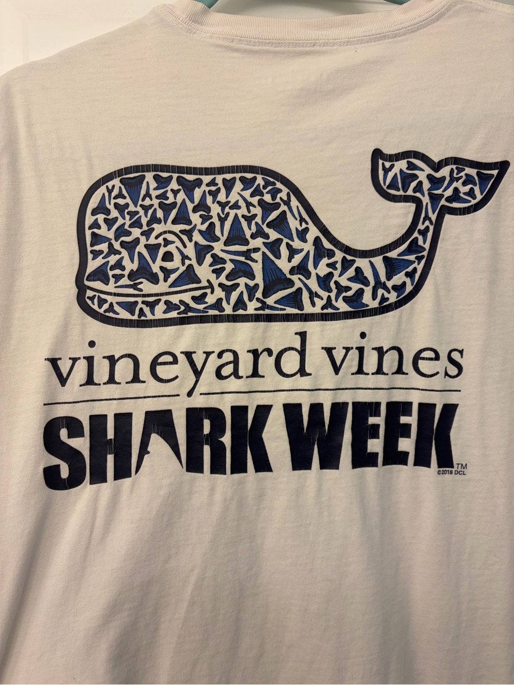 Vineyard Vines | Shark Week Logo Longsleeve White Tee with Front Pocket